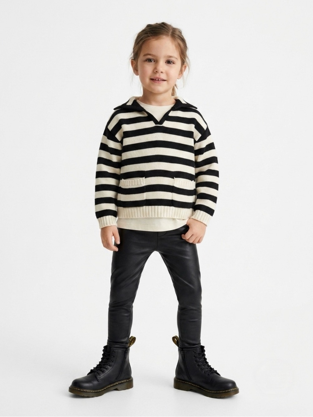 Zara Fall/Winter Toddler Girl Black White Striped Knit Hooded Sweater 2-3Y